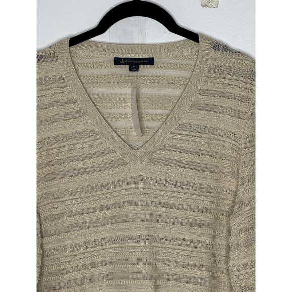 NWT Brooks Brothers Womens V Neck Metallic Sweater Medium Lightweight Semi Sheer - Picture 4 of 9
